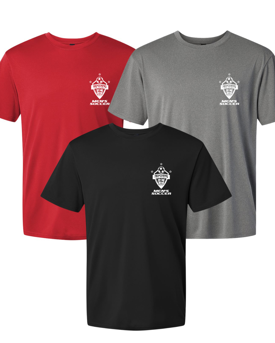 (Pack of 3) Mustang Men's Soccer Practice Shirts - Black, Grey, Red