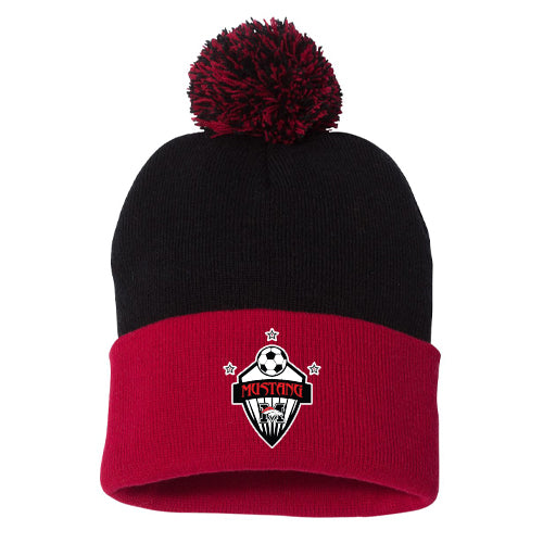 Mustang Soccer Crest 12" Pom-Pom Cuffed Beanie - Silicon Patch