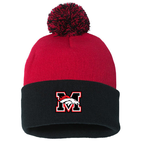 Mustang Logo 12" Pom-Pom Cuffed Beanie - Silicon Patch
